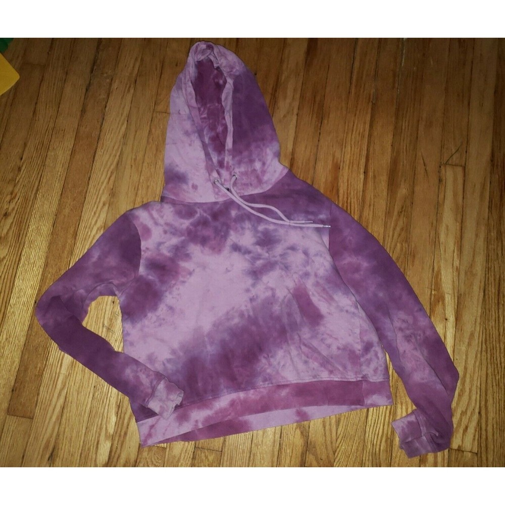 Girls Sz L Purple Tie Dye Hoodie Crop Sweatshirt